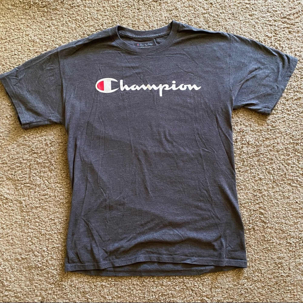 Men’s Dark Grey Athletic Apparel Champion Logo Short Sleeve T-shirt Size Medium